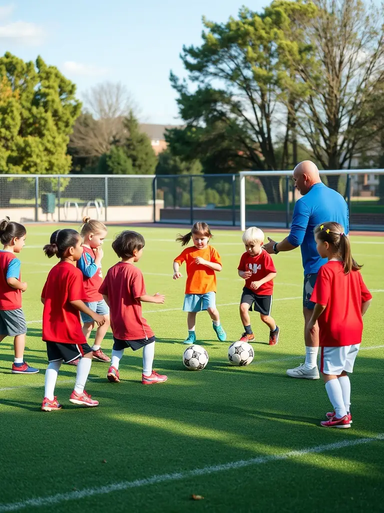 A dynamic image showcasing children participating in a soccer clinic organized by UNION SPORTIVE DE COLOMIERS OMNISPORTS, emphasizing youth engagement and skill development.