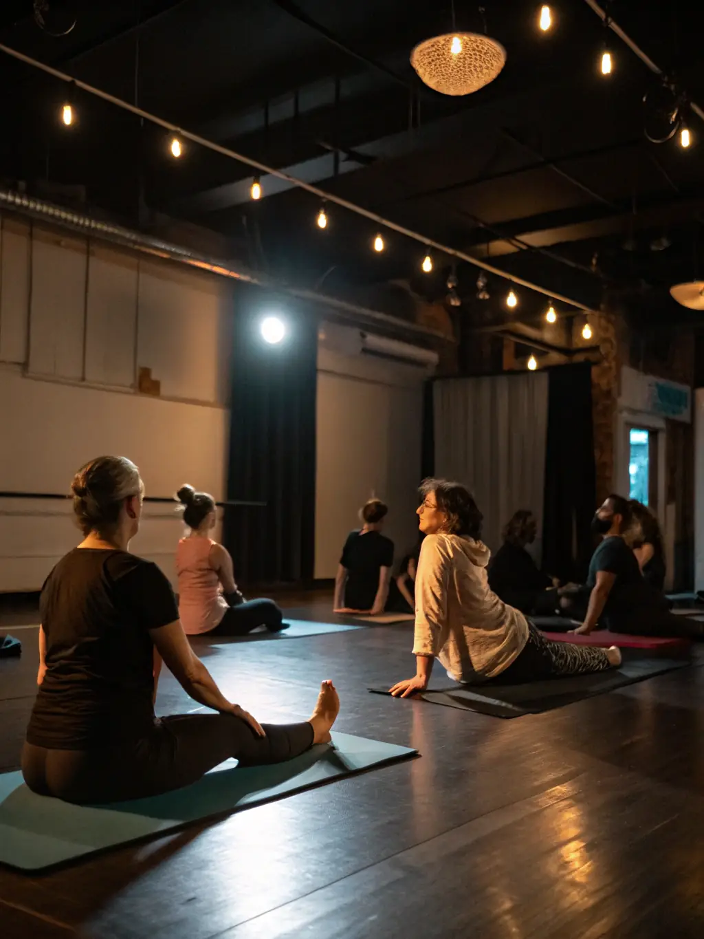 An inspiring image of senior citizens enjoying a gentle exercise session, emphasizing inclusivity and active aging, taking place in a community center in Colomiers.